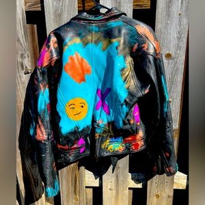 Authentic leather motorcycle jacket with paint design